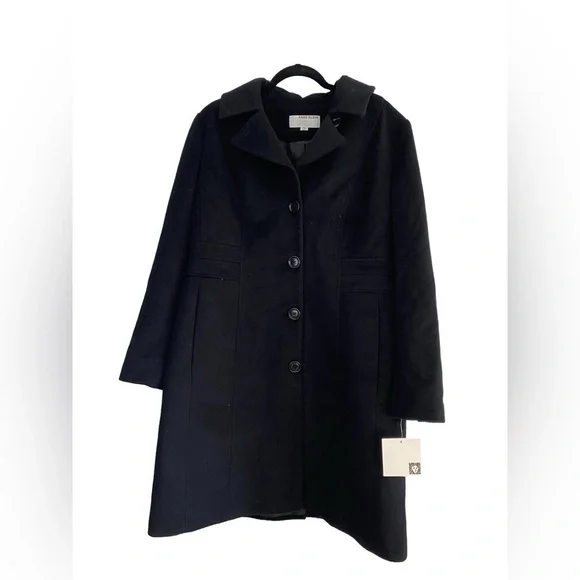 ANNE KLEIN *NWT* Plus-Sz Cashmere Blend Black Single Breasted Walker Coat Sz 14 - Picture 2 of 12